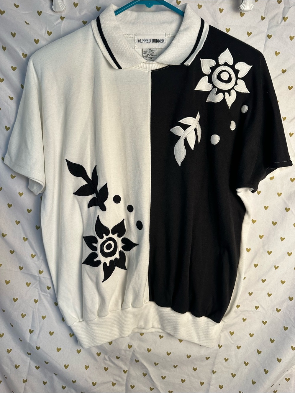 Vintage 90’s Alfred Dunner Colorblock Floral appliqué Polo Top Grandmacore